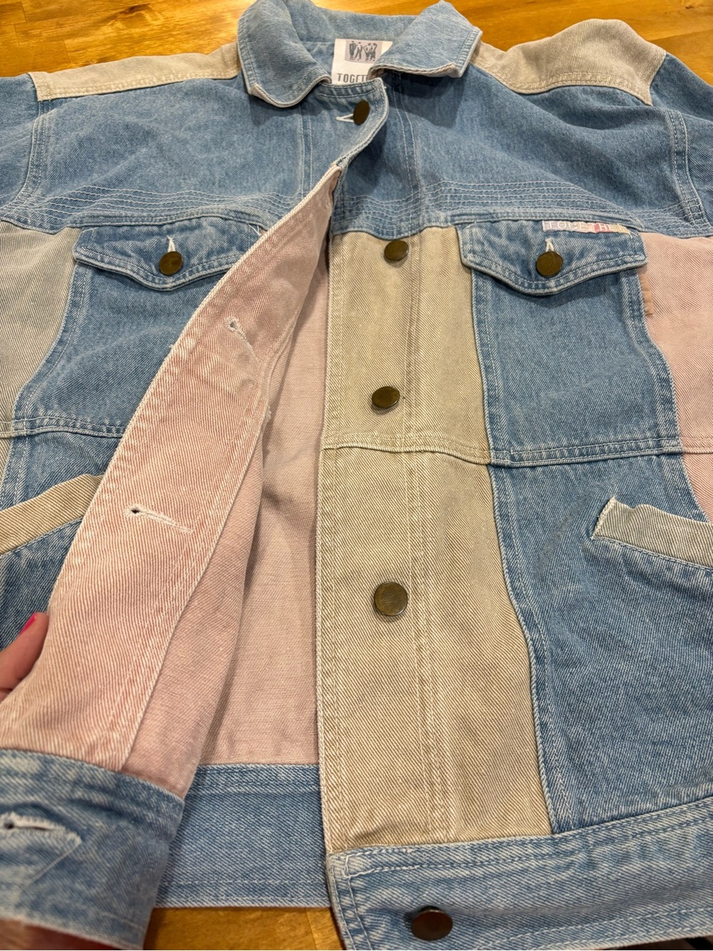 Vintage Together! Denim Jacket M Pastel Colorblock 90s Oversized